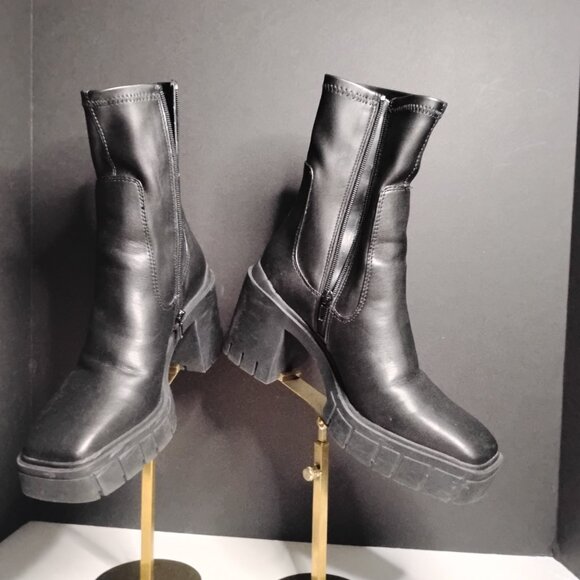 Aldo Platform Chunky Block Heel Ankle Boots Women's Size 10 Black Leather - Picture 13 of 14